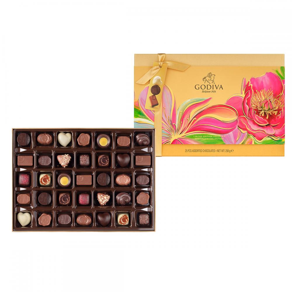 Шоколадные конфеты Gold Flower Box 25шт, GODIVA, 258г