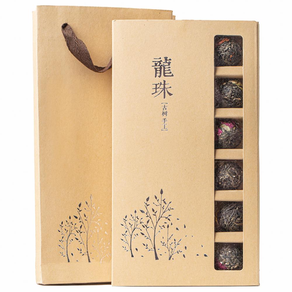 Подарочный набор зеленого связанного чая (скрученный с цветами) в коробке, 18шт, 180-200г