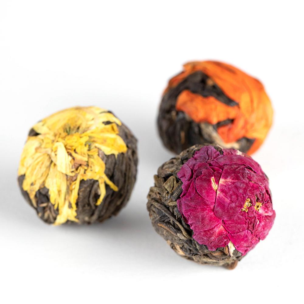 Подарочный набор зеленого связанного чая (скрученный с цветами) в коробке, 18шт, 180-200г