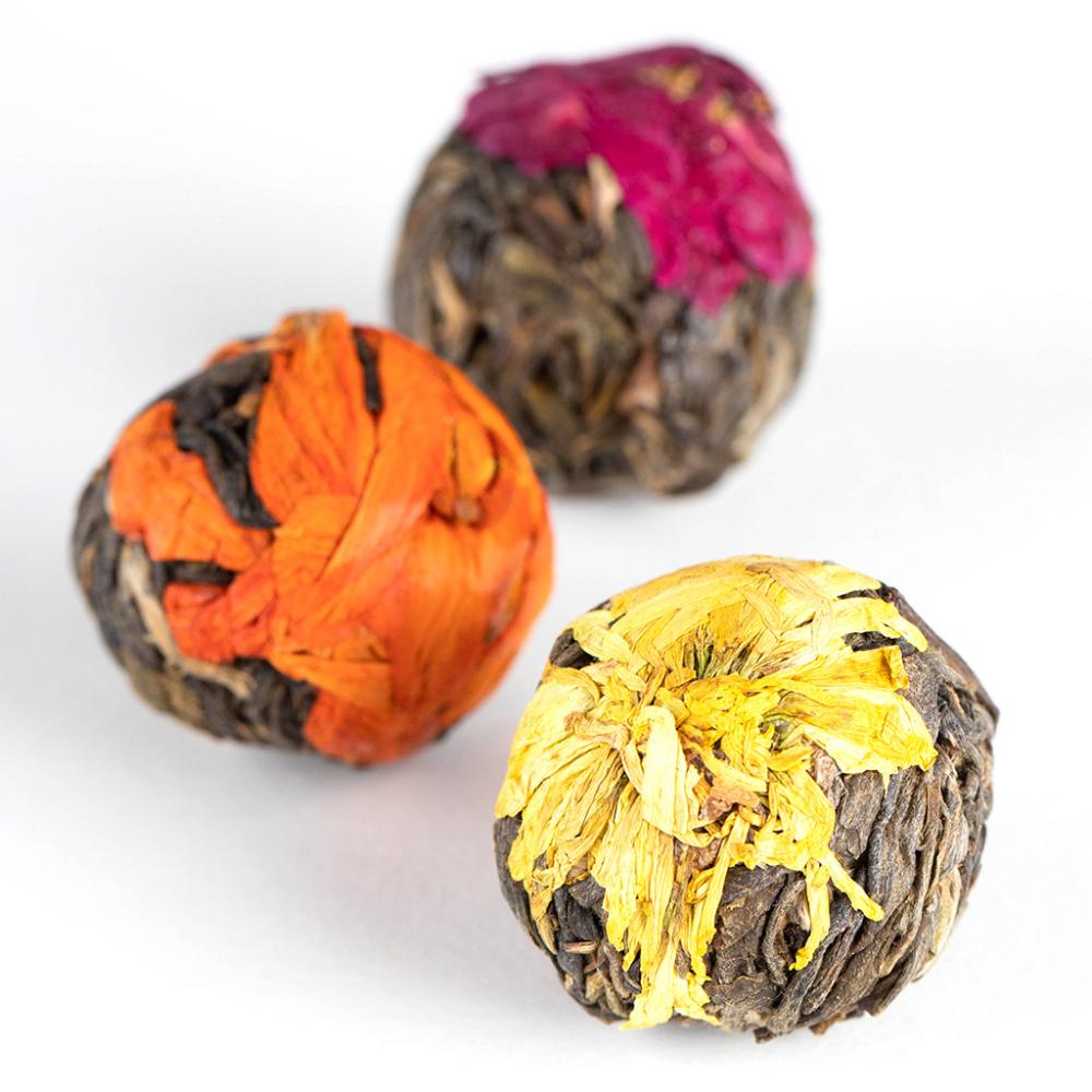 Подарочный набор зеленого связанного чая (скрученный с цветами) в коробке, 18шт, 180-200г